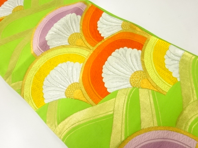 JAPANESE KIMONO / ANTIQUE FUKURO OBI / SILK / WOVEN FLOWER SEIGAIHA